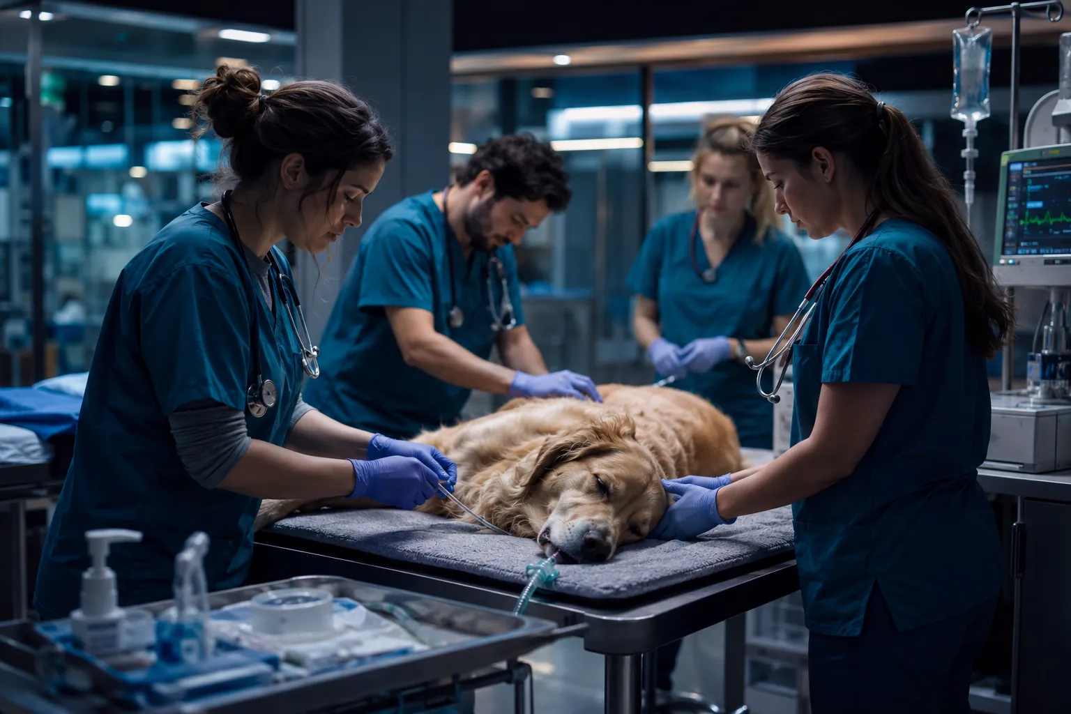 Veterinary professionals in hands-on clinical training